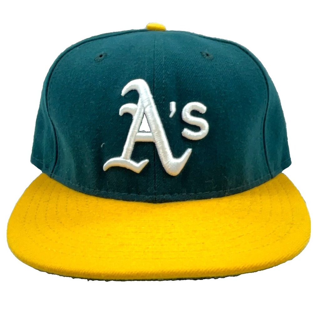 Oakland Athletics Hat Cap Fitted Size 7 Green Yellow 59Fifty Plain Logo Flat